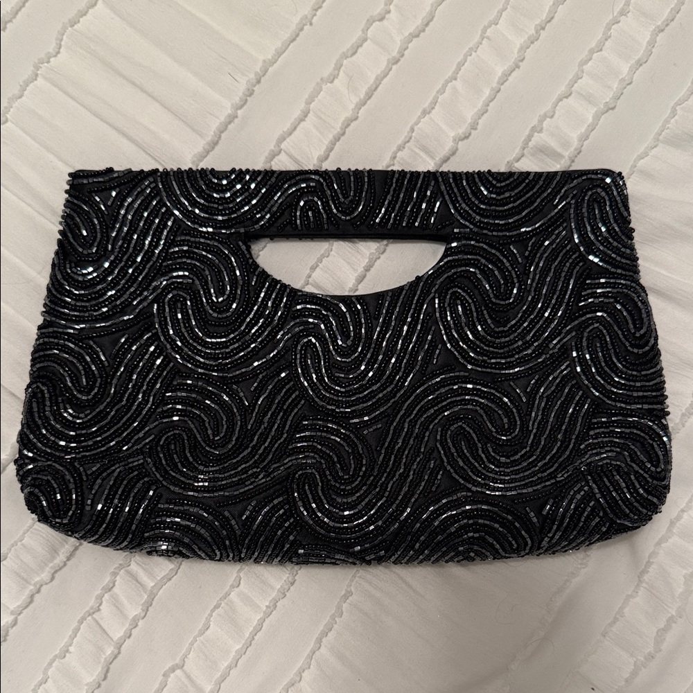 Talbots Black and Silver Beaded Clutch
